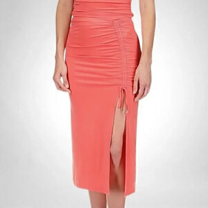 MICHAEL MICHAEL KORS Coral Ruched Pull On Thigh High Slit Pencil Skirt XL